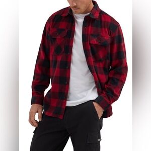 Rothco Red and Black Buffalo Plaid Cotton Button Up Flannel Shirt Winter Cozy